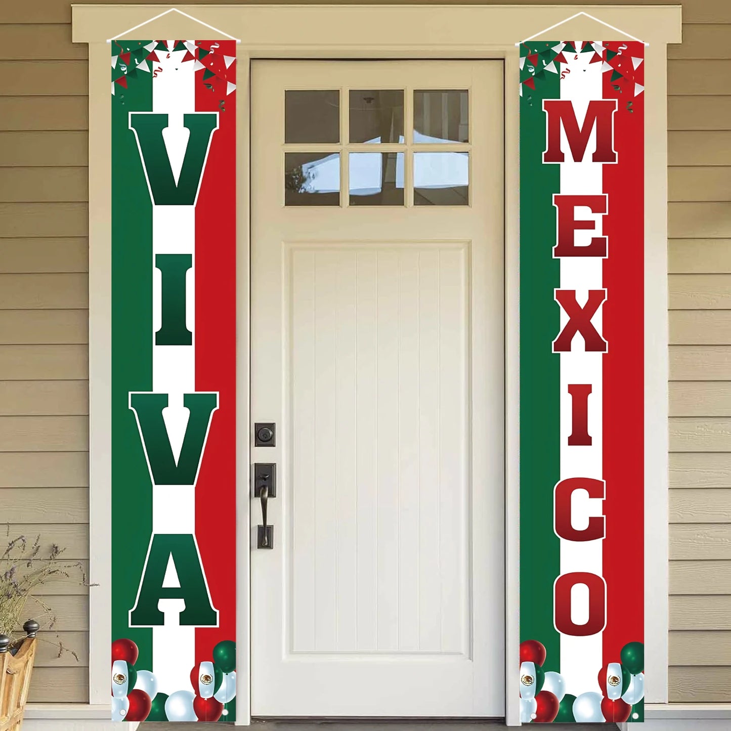 Viva Mexico Porch Banner September 16th Mexican Independence Day Party Front Door Sign Wall Hanging Banner Decorations