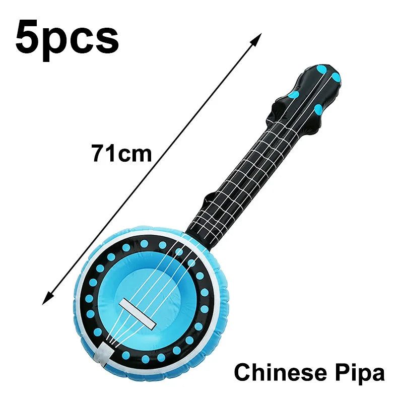 5 Piece PVC Musical Instrument Inflatable Balloon Set with Guitar and Microphone for Kids Birthday and Retro Party Decorations