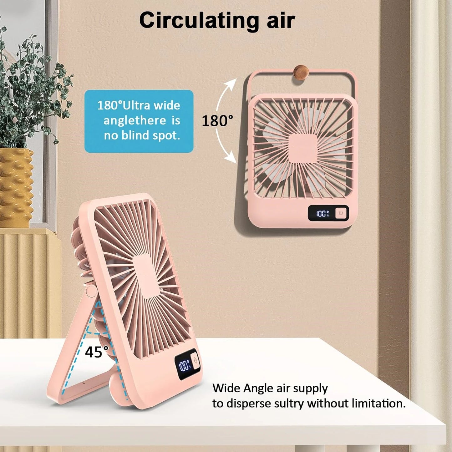 Portable USB Rechargeable Desk Fan With 180º Tilt And 5 Speeds