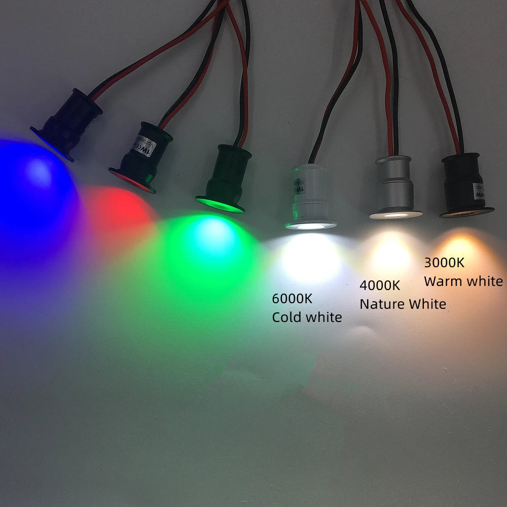 1W Mini Recessed LED Spotlight IP65 for Ceilings Cabinets and Stairs 15mm Downlight with 12V Transformer