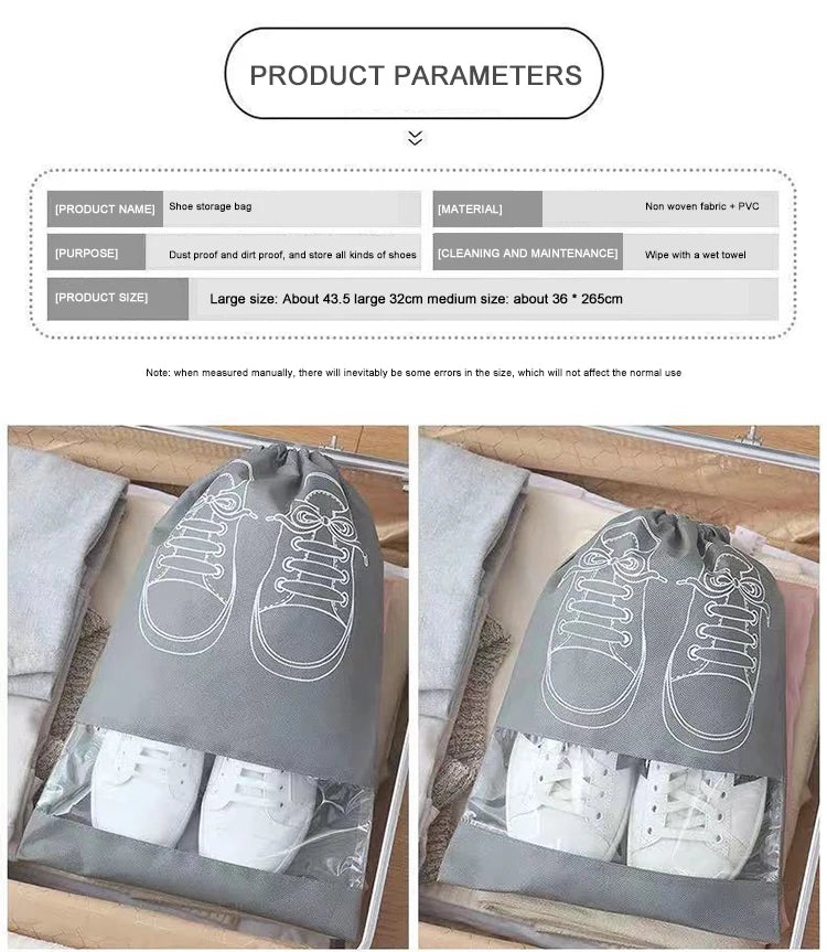 Portable Translucent Matte Non-woven Shoe Storage Bag Dust-proof Travel Organizer