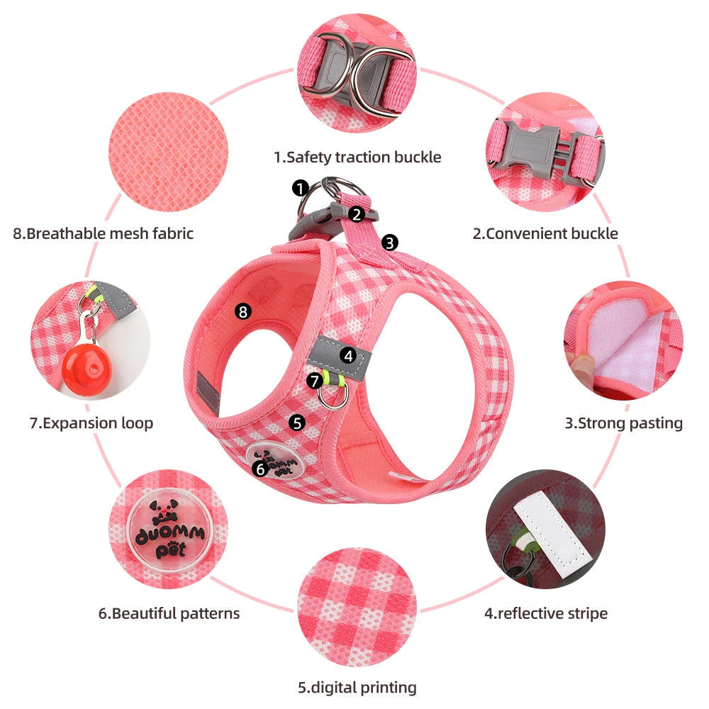 Kitten chest Strap Fresh plaid kitten leash anti-break Adjustable reflective pet chest strap Small dog kitten chest back