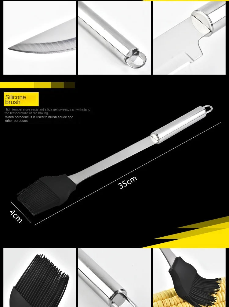 Stainless Steel BBQ Tool Set with Portable Storage Bag for Outdoor Grilling and Baking