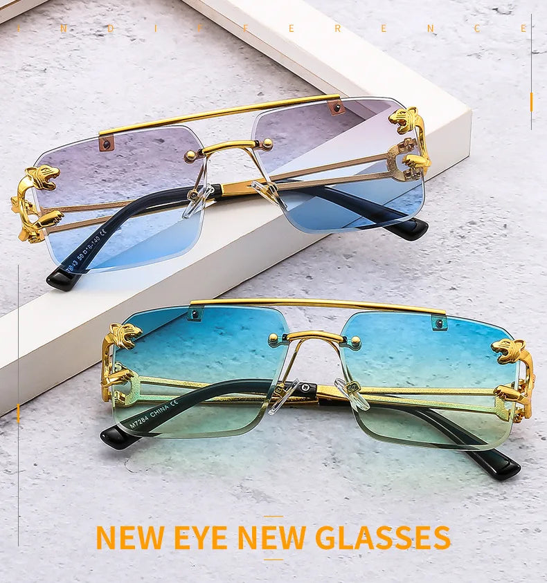 SHAUNA Fashion Metal Leopard Rimless Sunglasses UV400 Shades