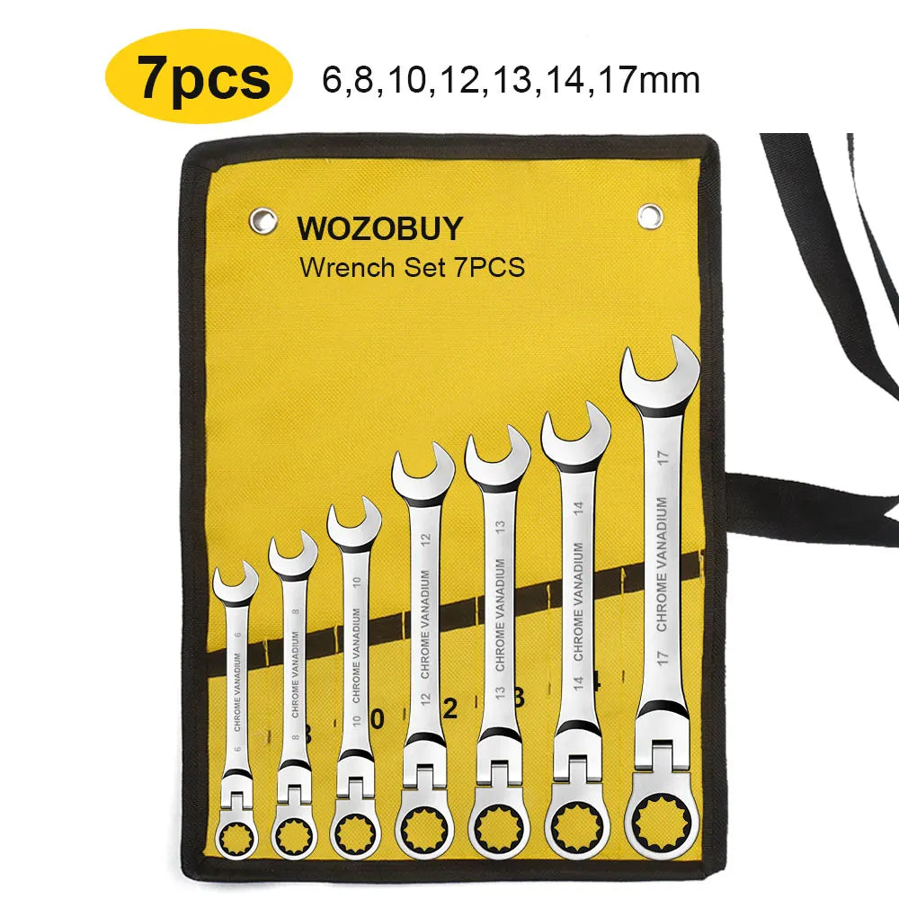 Flex Head Ratcheting Wrench Set, WOZOBUY Metric Cr-V Gear Spanner