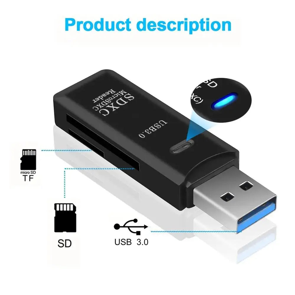 Multi Functional 2-in-1 High-Speed USB 3.0/2.0 Card Reader for TF and SD