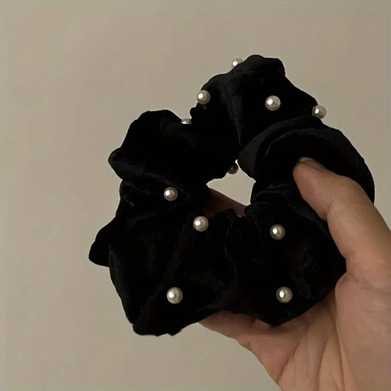 1 Pcs Fashion Simple Flocking Black Pearl Headband for Women and Girls