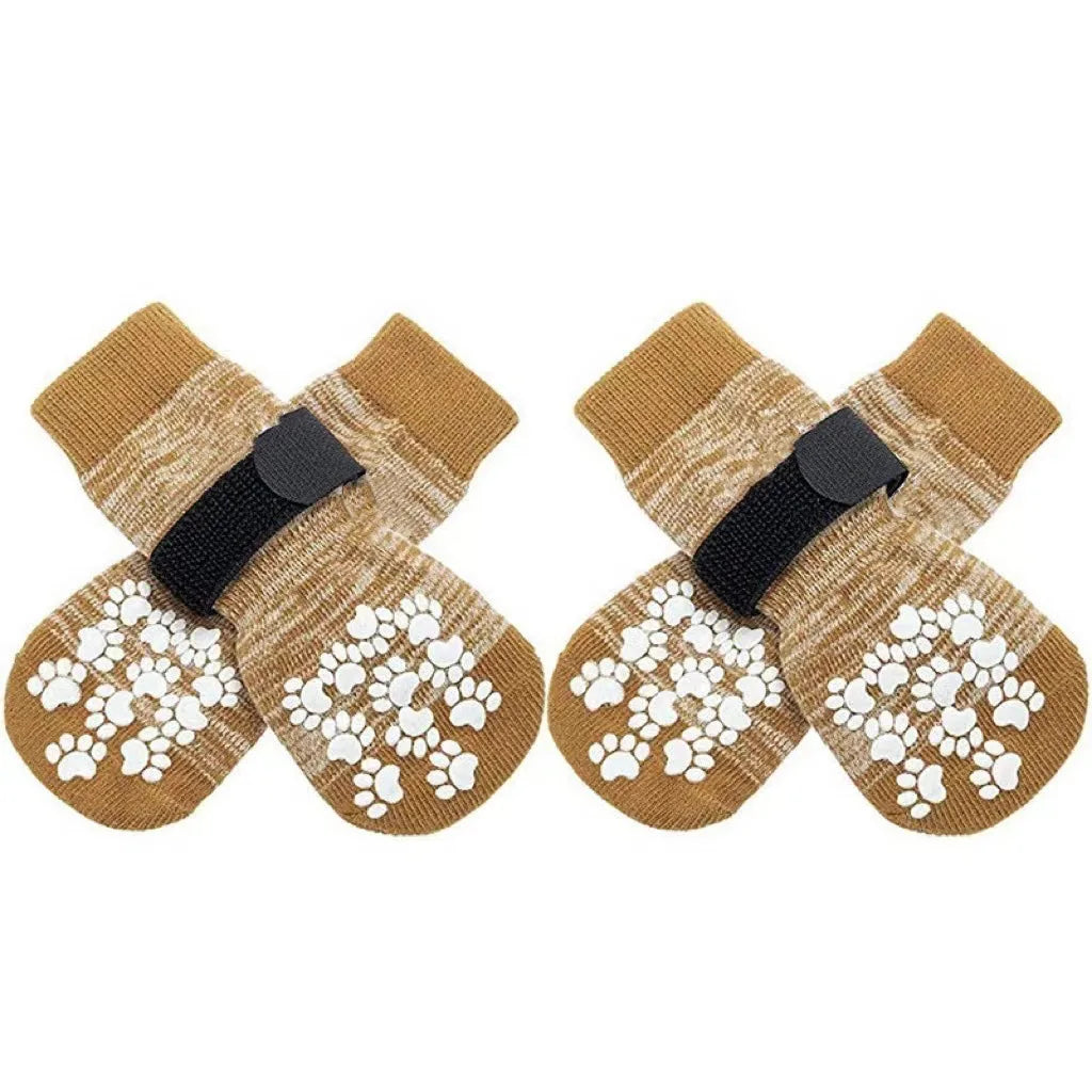 4Pcs/set Anti-Slip Dog Socks 4pcs Paw Protector Traction Control Adjustable Indoor Wear Knitted with Rubber Reinforcement