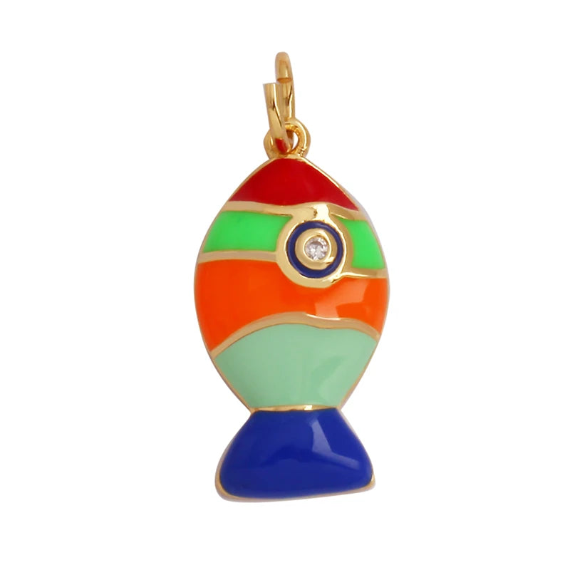 Fish Monta Ray Sea Conch Shell Coral Charm Pendant Gold Plated Zircon Jewelry