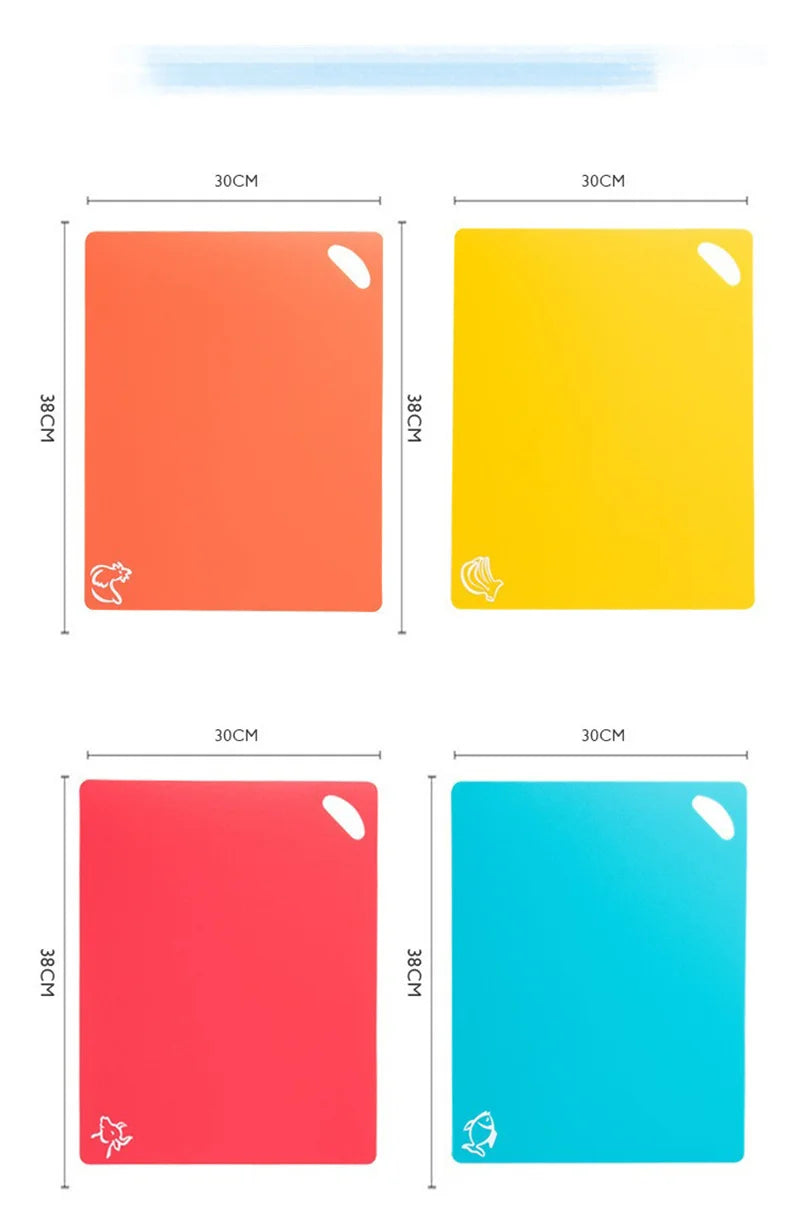 6 Piece Colorful Flexible Plastic Non-Slip Chopping Boards with Food Icons for Easy Kitchen Prep