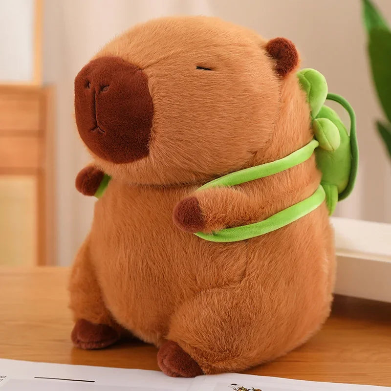 Strawberry Hat Capybara Plush Toy with Turtle Backpack Pendant