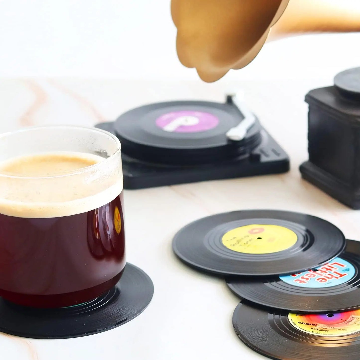Retro Vinyl Record Coasters Set - Heat Resistant Anti Slip Drink Mats for Home Decor - Available in 6 4 2 Pieces