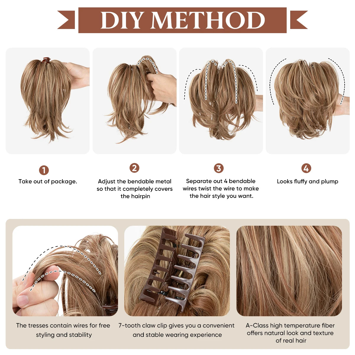 Premium Synthetic Claw Clip Ponytail Extension Hairpiece for Women P025