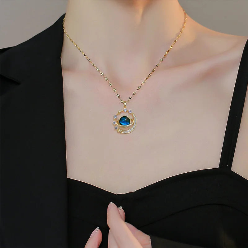 Exquisite Starry Sky Planet Light Necklace in Stainless Steel