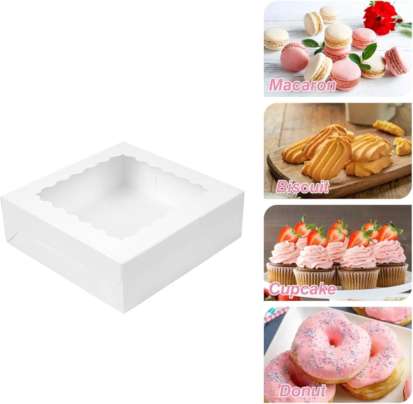 Multi Pack Window Cookie Boxes White Treat Boxes for Pastries Donuts and Chocolate Strawberries Ideal for Birthday Parties and Celebrations
