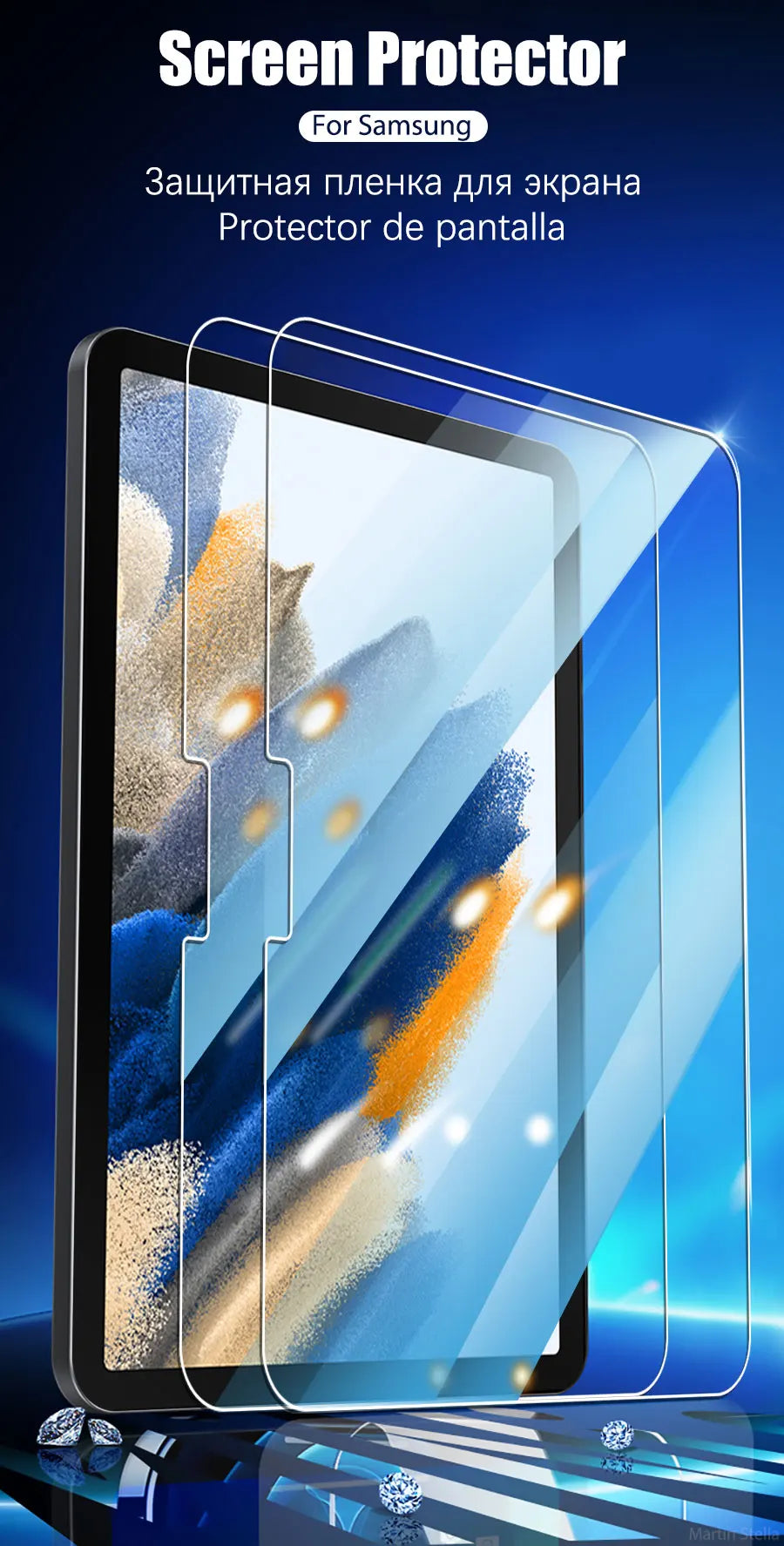 2 protectores de pantalla de vidrio templado para Samsung Galaxy Tab S8 Ultra Plus S6 Lite S7 Fe A7 Lite A8 S9 A9, accesorios para tabletas