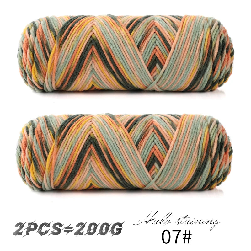 2 PCs Colorful 5-Strand Dyed Milk Cotton Baby Yarn DIY Scarf