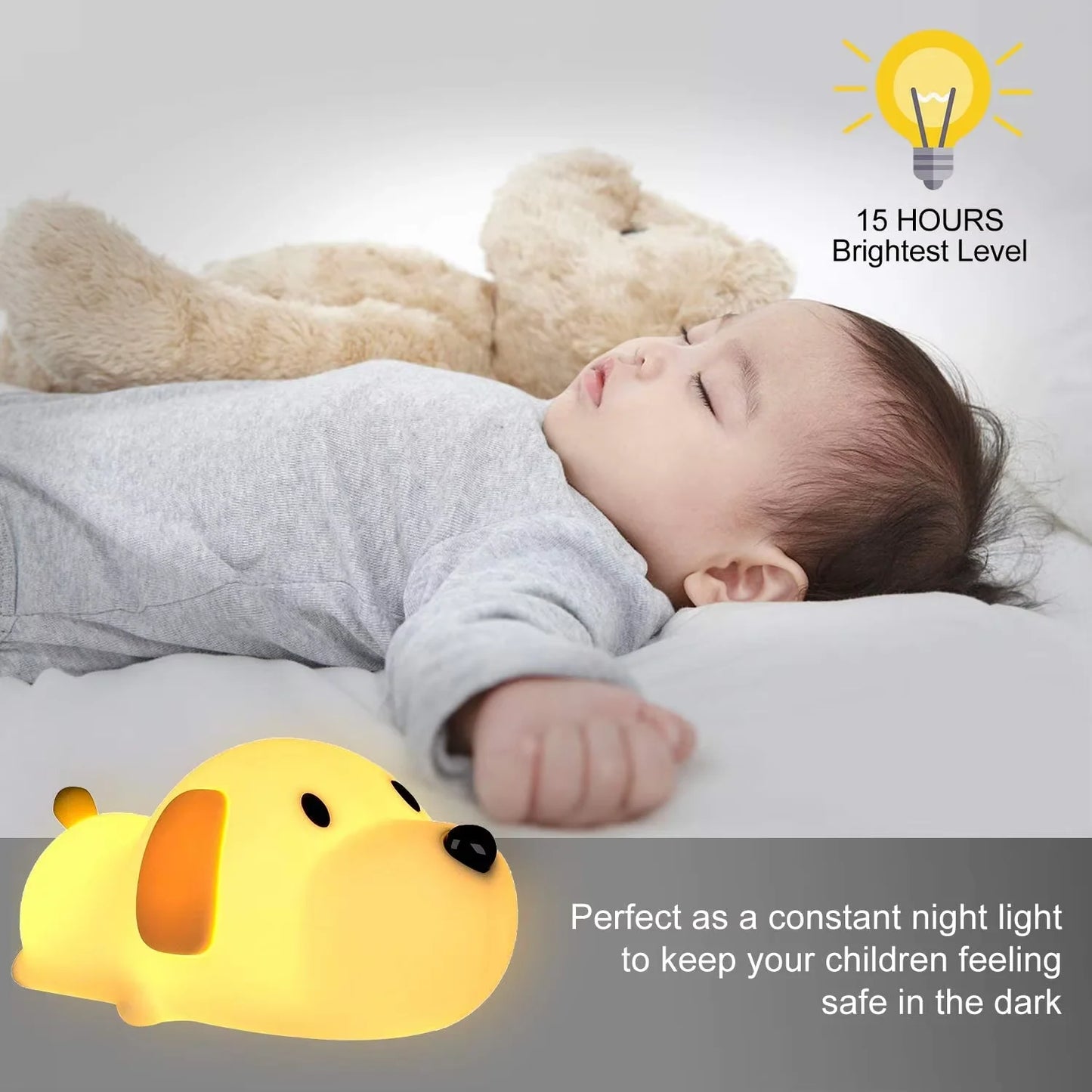 Bunny Silicone Night Light for Kids Room USB Rechargeable Dimmable Sleep Lamp with Timer