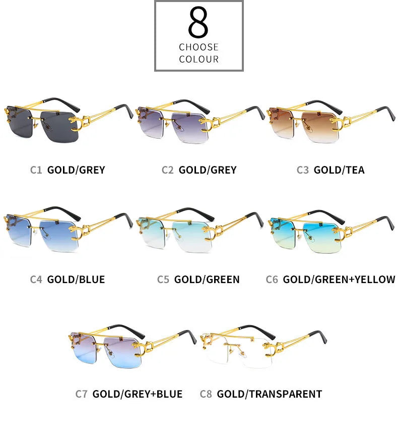 SHAUNA Fashion Metal Leopard Rimless Sunglasses UV400 Shades