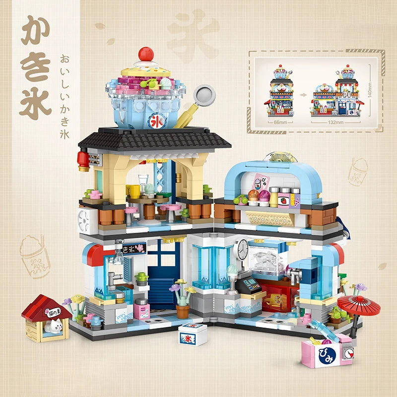 Street View Mini Building Blocks Gift Set – Izakaya Shaved Ice Shop, Takoyaki Shop, Coffee Shop and Panda Tea House