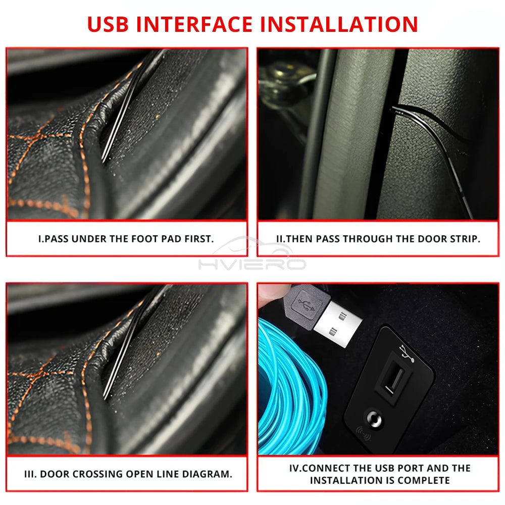 1M/2M/3M/5M Car Interior LED Strip Flexible Neon Lights USB