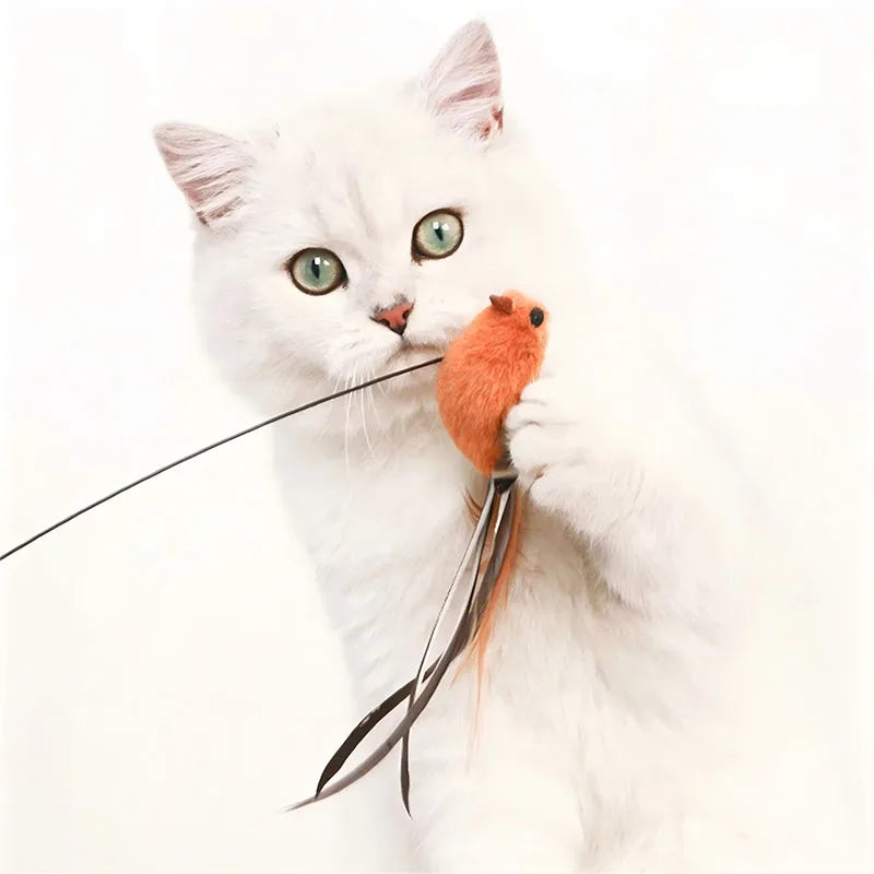 Cat Toys Simulated Bird Feather Cat Teasing Stick Epoxy Sucker Steel Wire Long Rod Cat Self Hi No Harmful Ingredients