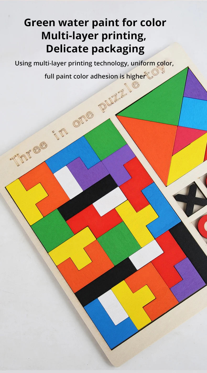 3 Styles Wooden Jigsaw Puzzle Kids XO Game Early Education