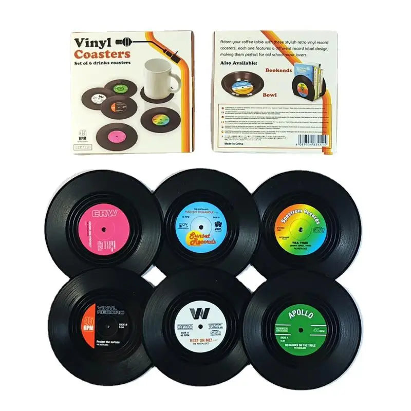 Retro Vinyl Record Coasters Set - Heat Resistant Anti Slip Drink Mats for Home Decor - Available in 6 4 2 Pieces