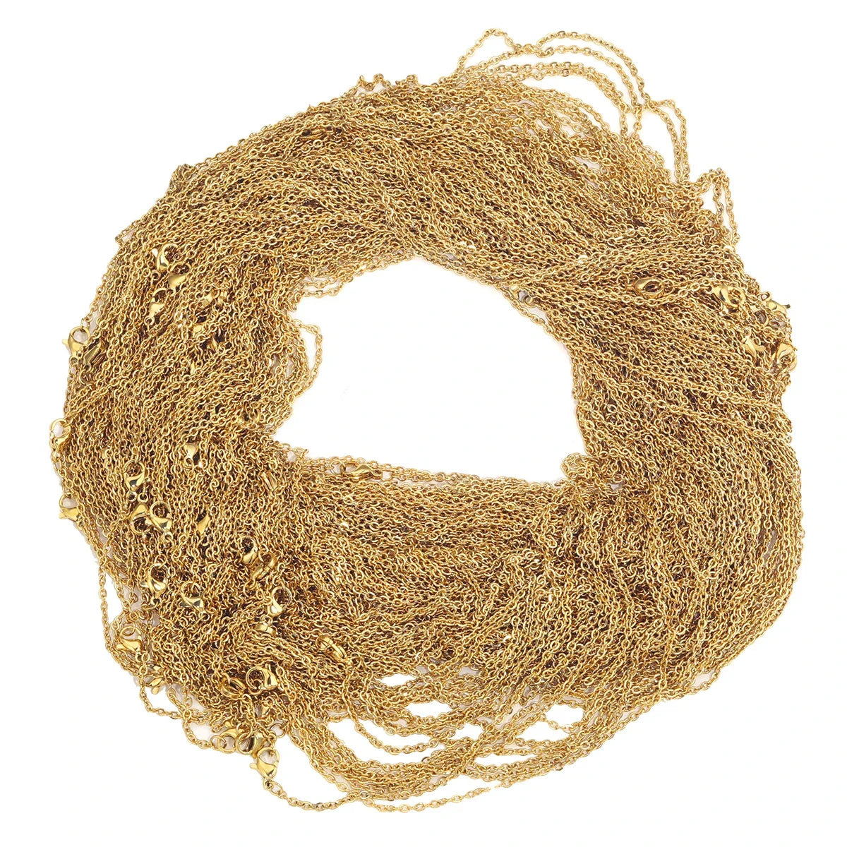 100 Pieces Stainless Steel 18K Gold Plated Link Cable Chain with Lobster Clasp for DIY Jewelry Adjustable Necklace Supplies