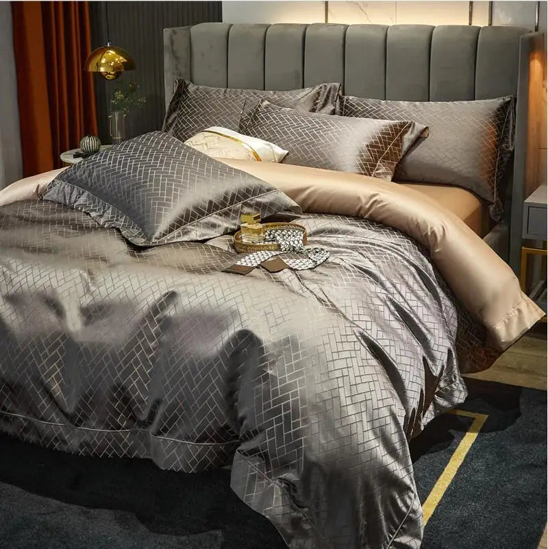 4/6Pcs Luxury Black Gold Jacquard Egyptian Cotton Duvet Set