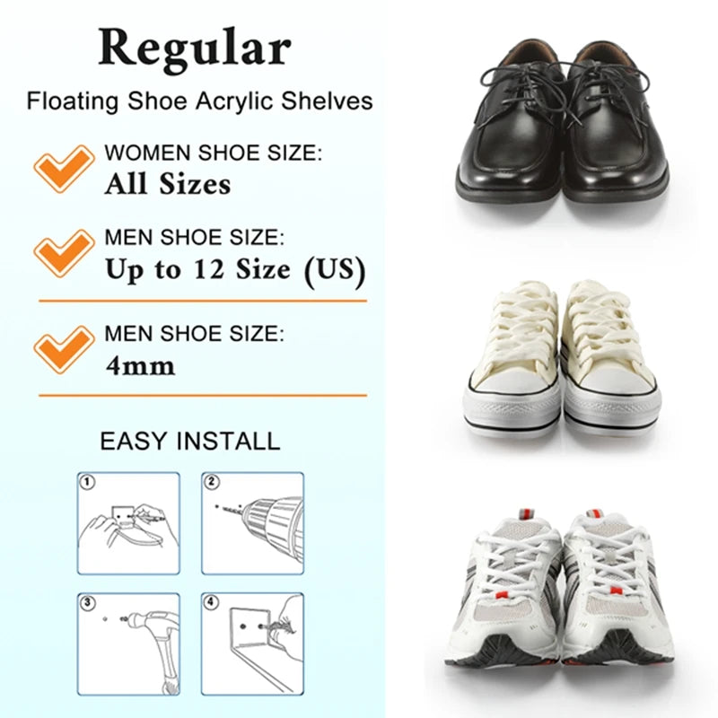 6 Pack Floating Shoe Shelves Acrylic Wall Mounted Display