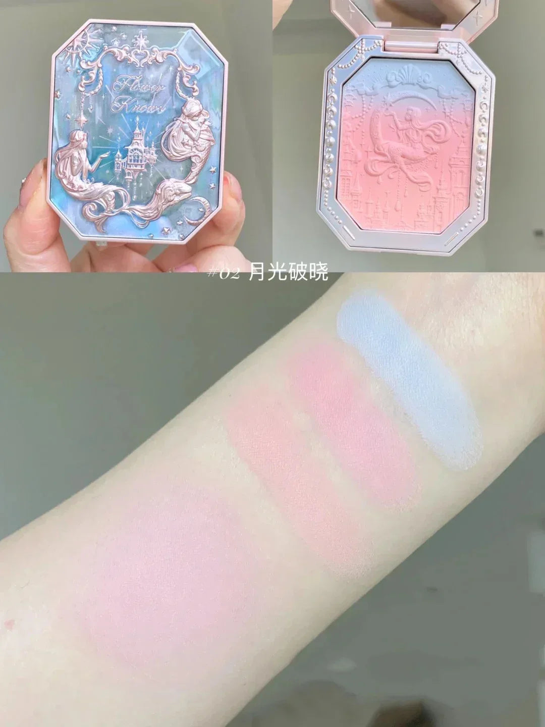 Flower Knows Tri-Color Gradient Cheek Blush Moonlight Mermaid Matte Finish Vegan Cruelty Free Makeup