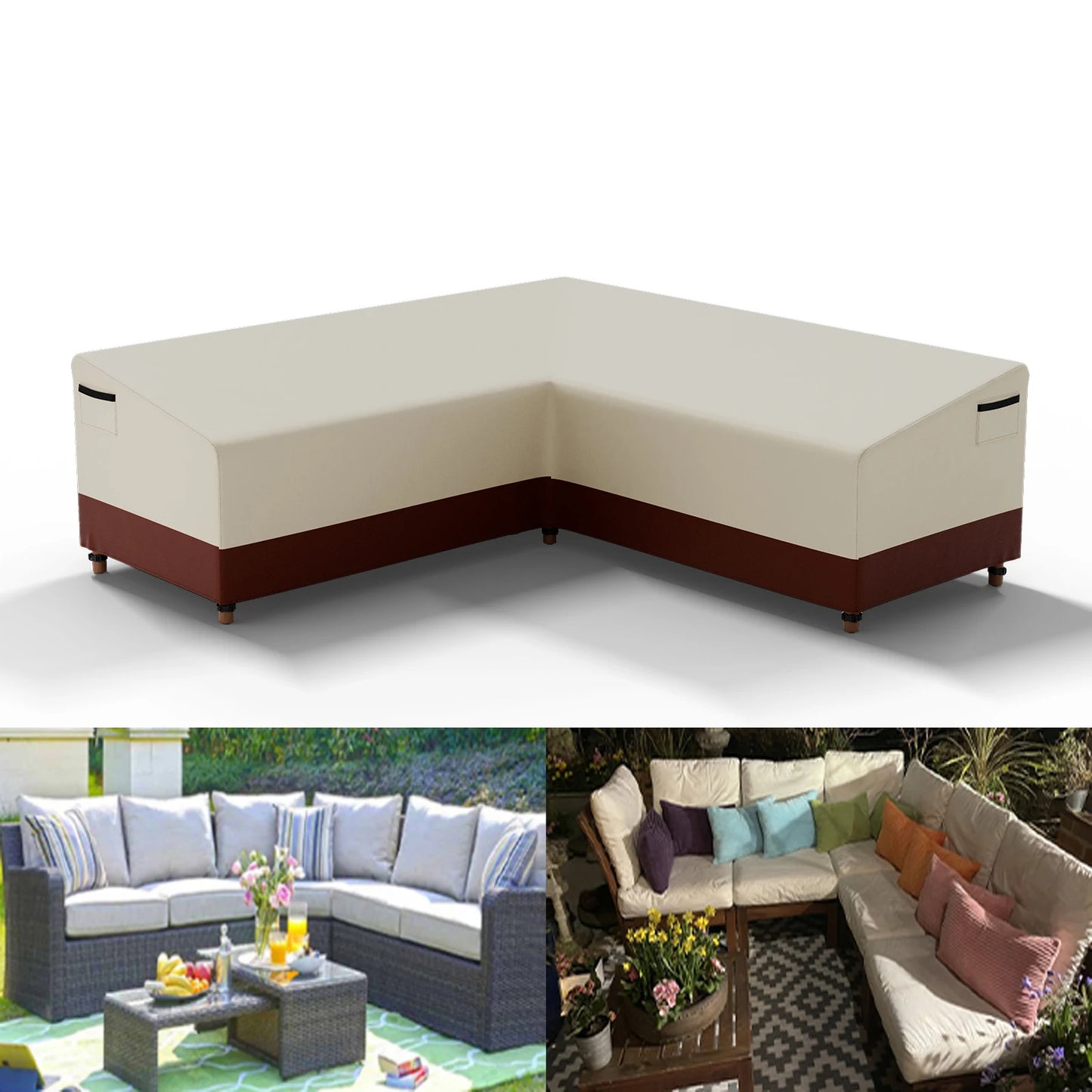420D Waterproof Outdoor V-Shaped Heavy-Duty Sofa Cover for Sectional Lawn and Patio Furniture