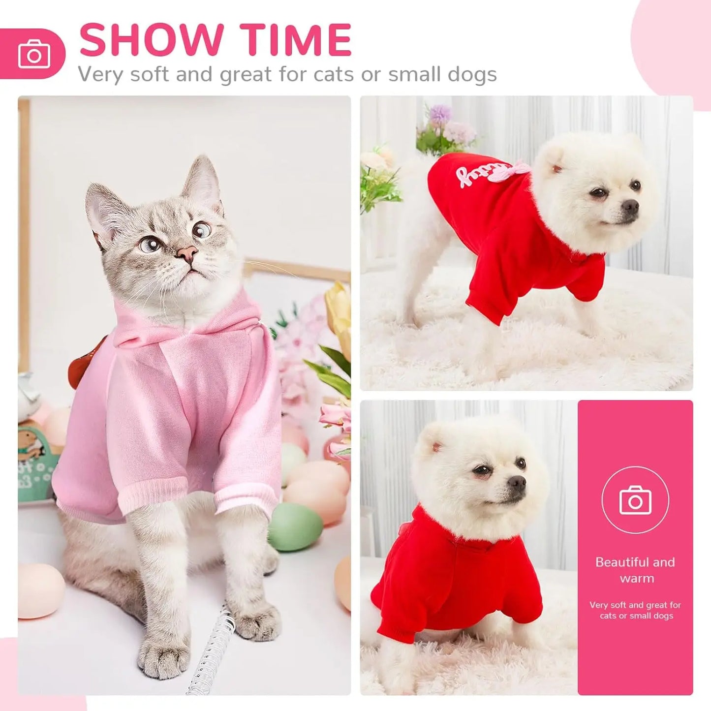 Small Medium Dog Hoodies Fleece-Lined Hooded Sweater, Autumn Winter Dog Clothes Puppy Pullover with Leash Hole Pet Apparels