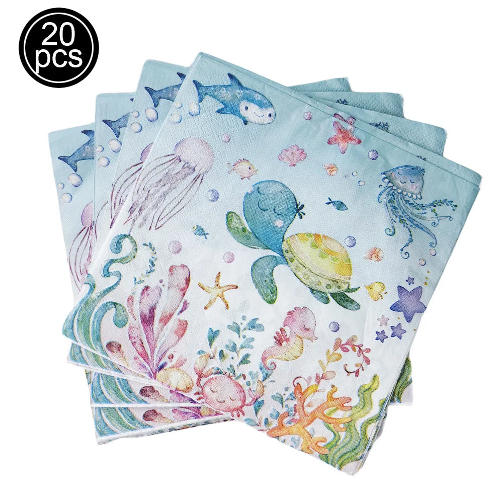 4th Birthday Sea Animal Decoration Blue Foil Balloon 32inch