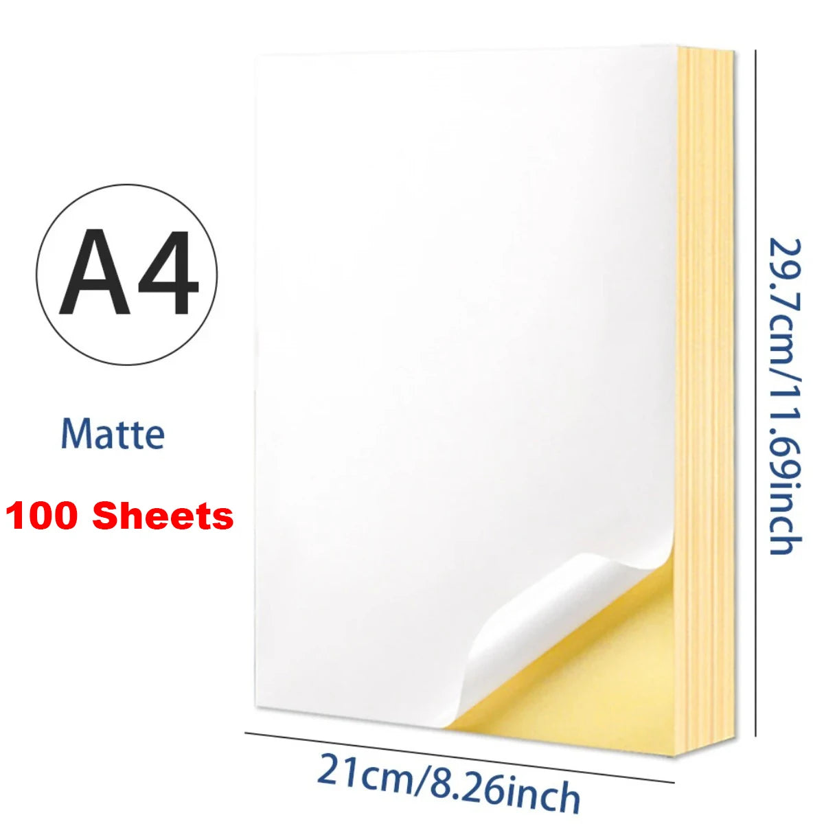 A4 Matte White Self-Adhesive Label Sheets for Inkjet and Laser Printers Easy Peeling Printable Stickers 200 Count
