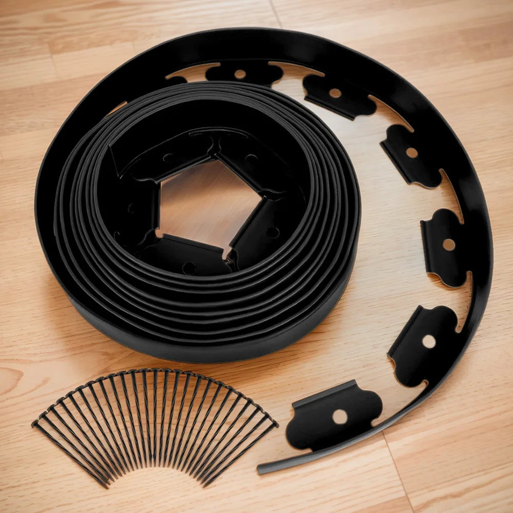 10M Plastic Garden Edging Border Kit with 30 Anchoring Spikes for Easy Installation and Durable Landscape Design