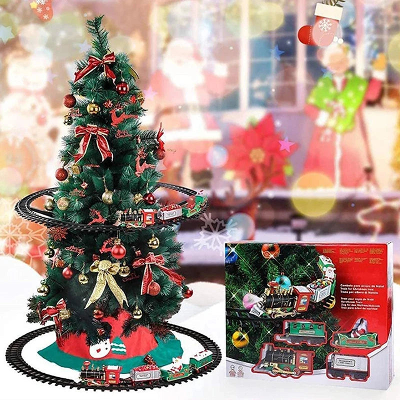 Battery Operated Christmas Train Set with Sound and Light Decorative Railway Car Toys for Kids