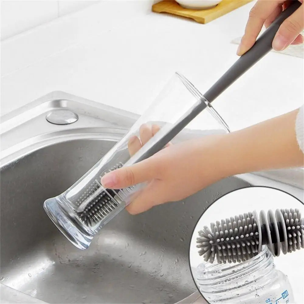 Silicone Milk Bottle Brush Long Handle Kitchen Cleaner Tool