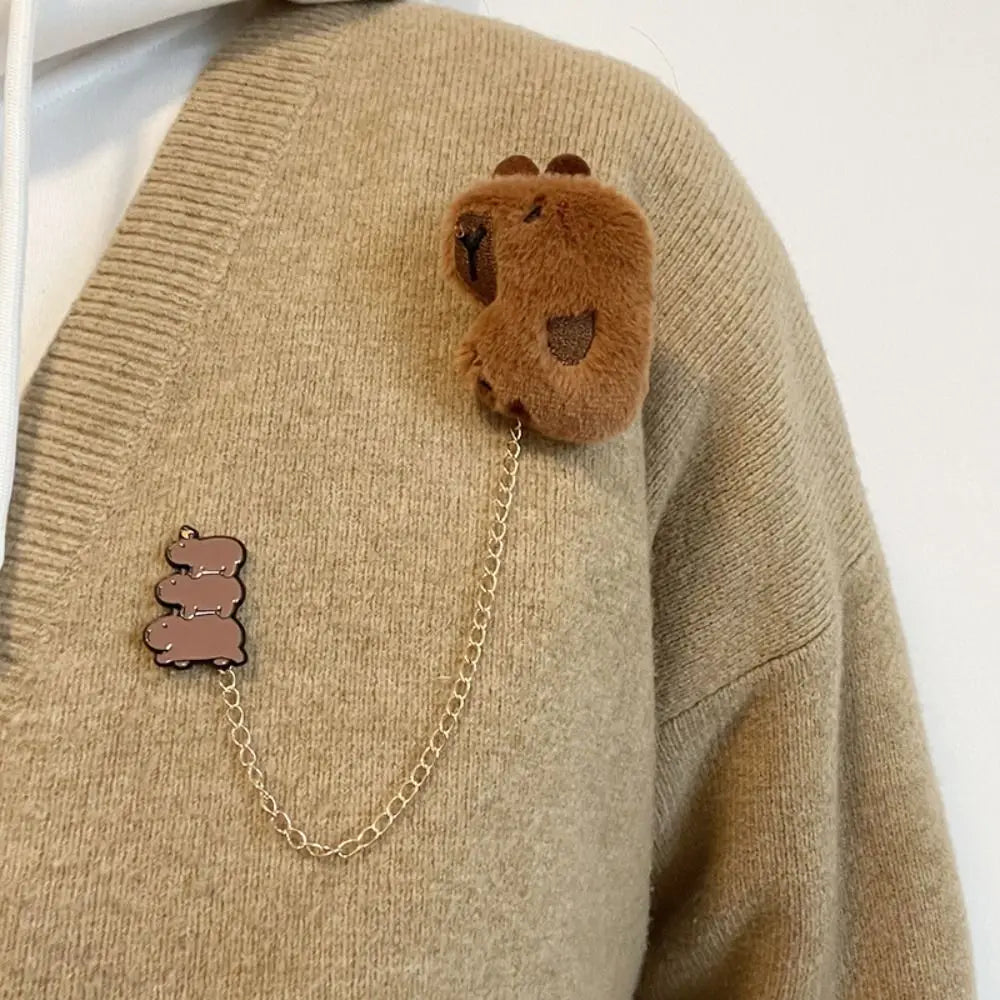 Chain Star Capybara Brooch Kawaii Lapel Pin Unisex
