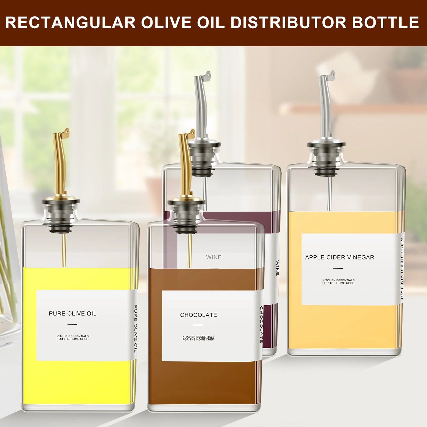 Glass Olive Oil and Vinegar Dispenser Bottle 350ml with Sort Sticker Stylish Kitchen Gadget