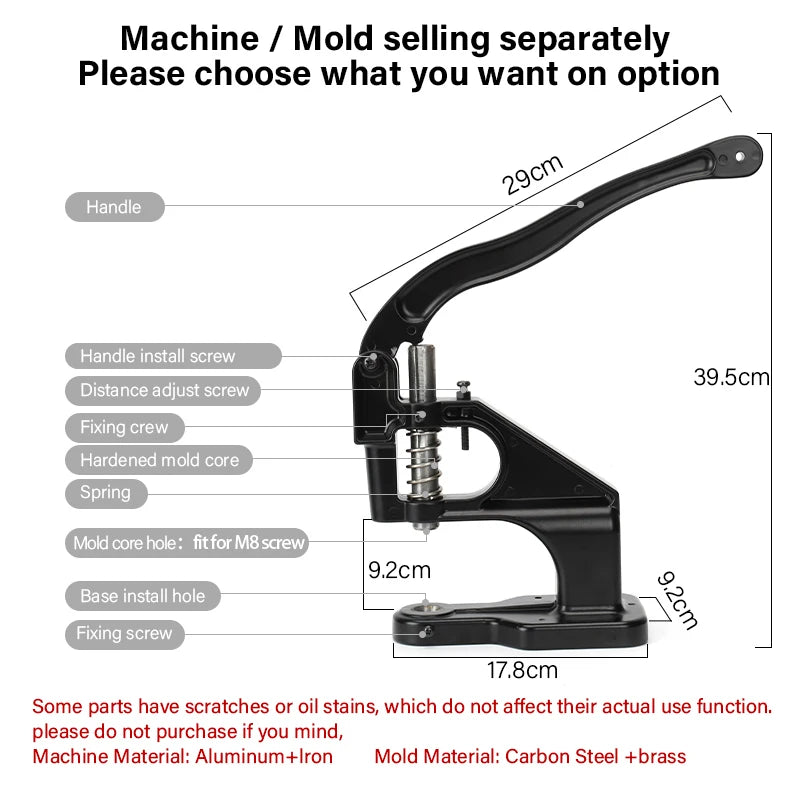 WUTA Manual Button Installation Tool for DIY Crafts Mute Punching Mushroom Rivets and Eyelets Hand Pressing Tool