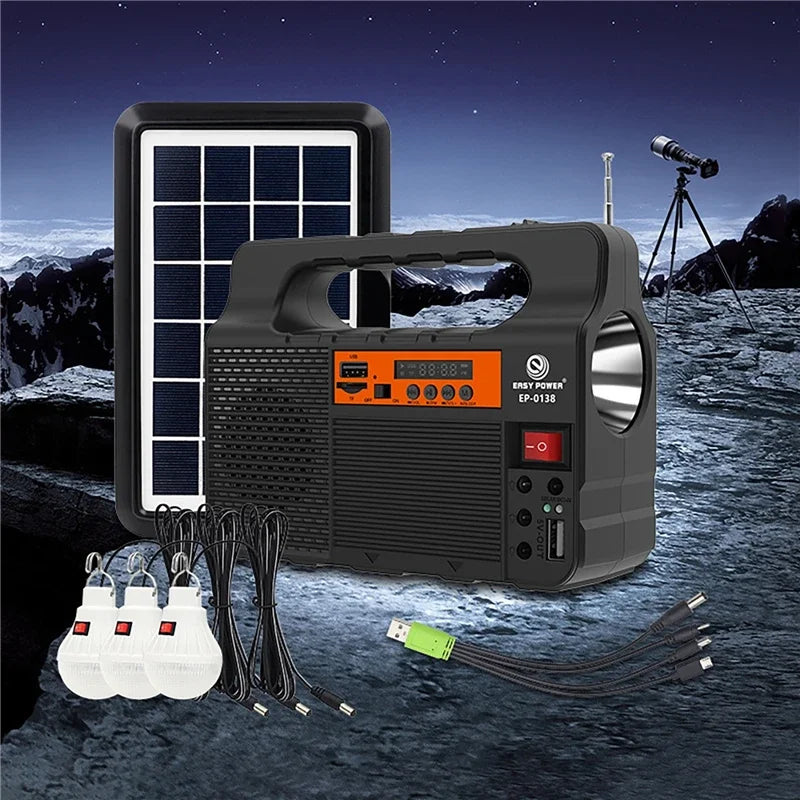 Solar Portable Lighting Solar Power Panel Generator Kit with 3 LED Bulbs for Camping and Hiking