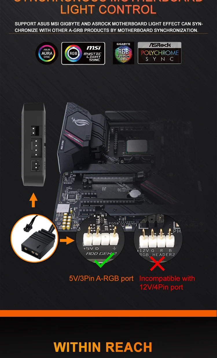 Aigo APC1 4Pin PWM 6 ARGB Ports Speed Controller Hub