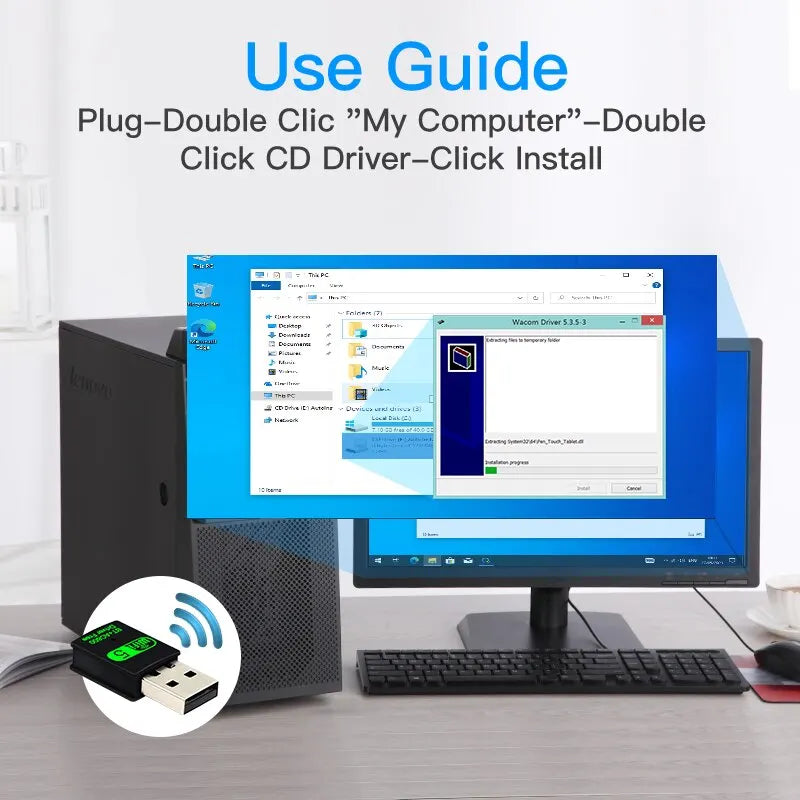 FENVI 600Mbps USB WiFi Bluetooth Adapter 2in1 Dongle Dual Band Driver Free