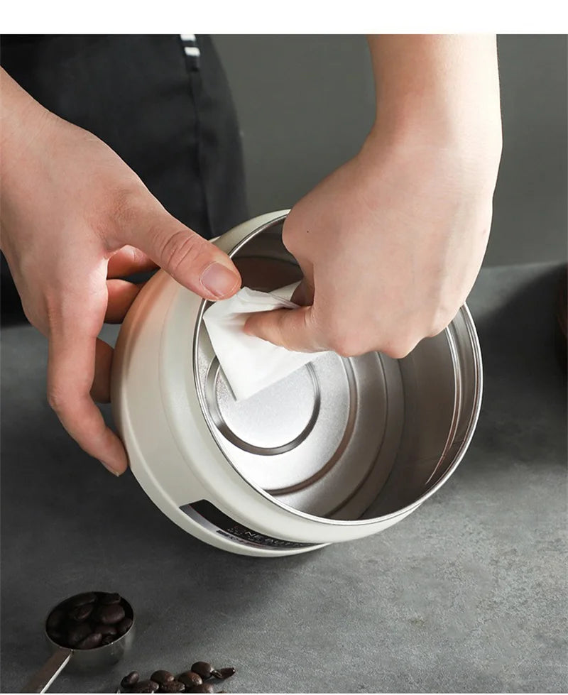 Coffee Bean Vacuum Sealed Canister 304 Stainless Steel Press Type Storage for Grains Tea and Nuts Kitchen Crisper Box