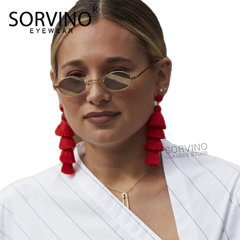 SORVINO Skinny Steampunk Oval Sunglasses 2020 Women Gold Shades