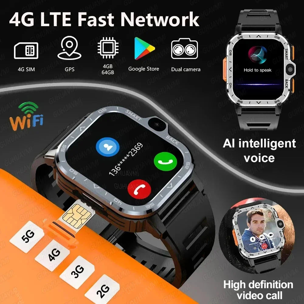 2025 New 5G SIM Card Small Fast Internet Smart Watch HD Dual Camera 64GB ROM NFC GPS WiFi Google Play Smart Bracelets For XIAOMI