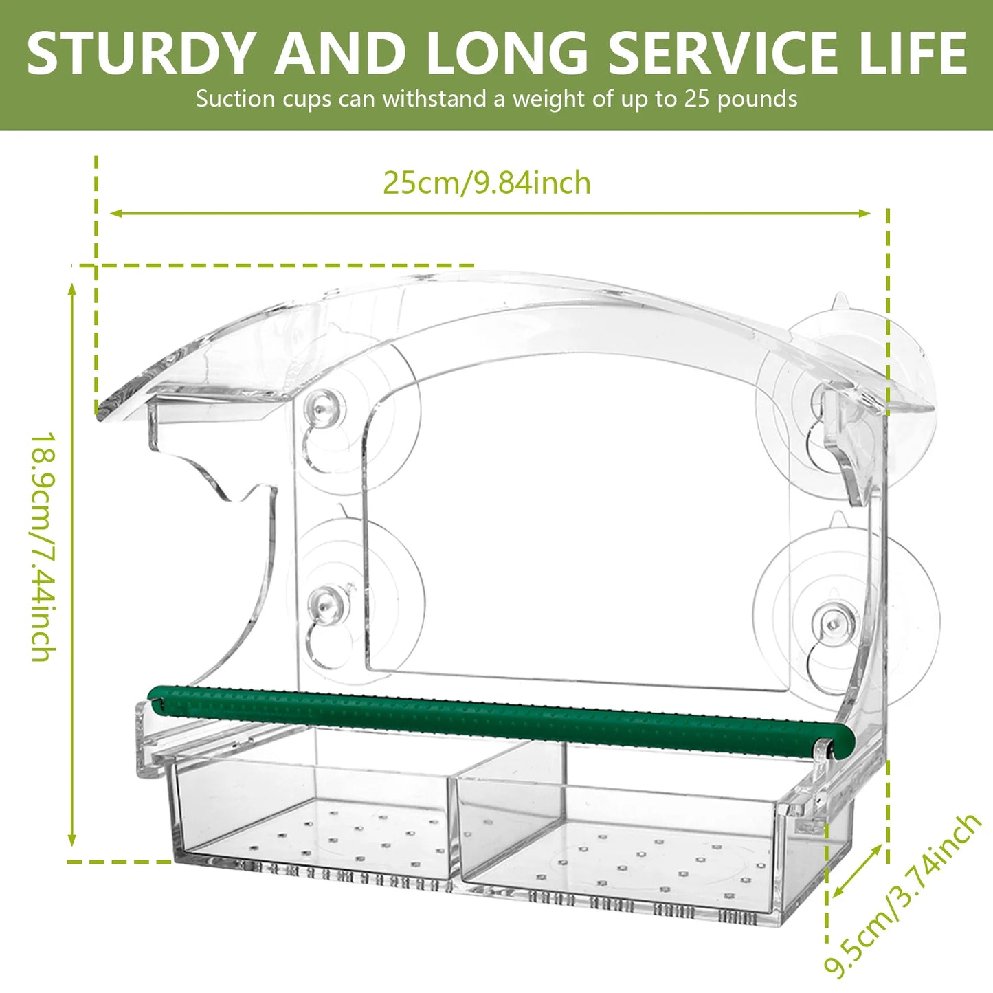 Window Bird Feeder Acrylic Clear Bird House with 4 Suction Cups Large Capacity Outdoor Bird Feeders Transparent Food Dispenser