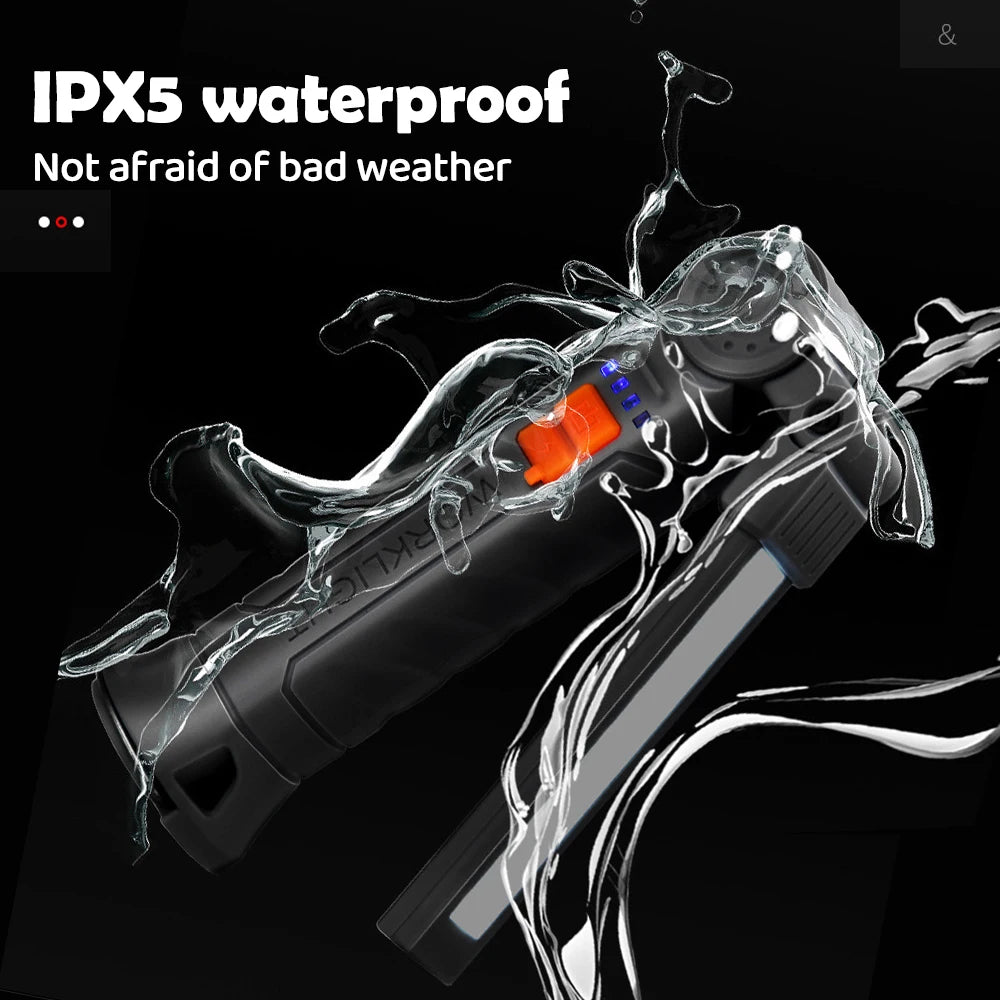 Rechargeable Work Lights LED Folding Flashlight Magnetic Base COB Light 360 Degree Rotate for Car Repair Home Garage Emergency Camping